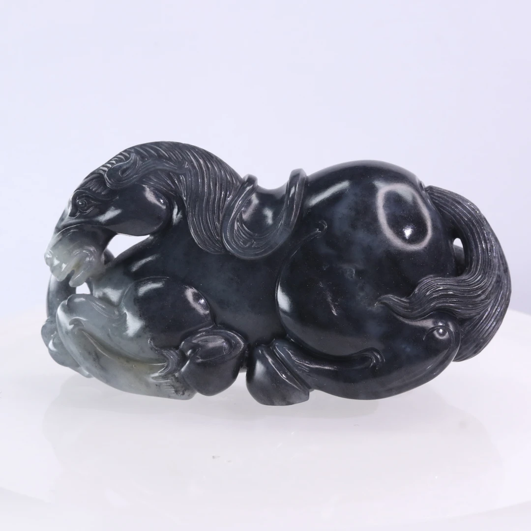 14和田玉青花唐马摆件/800372保利厦门拍卖