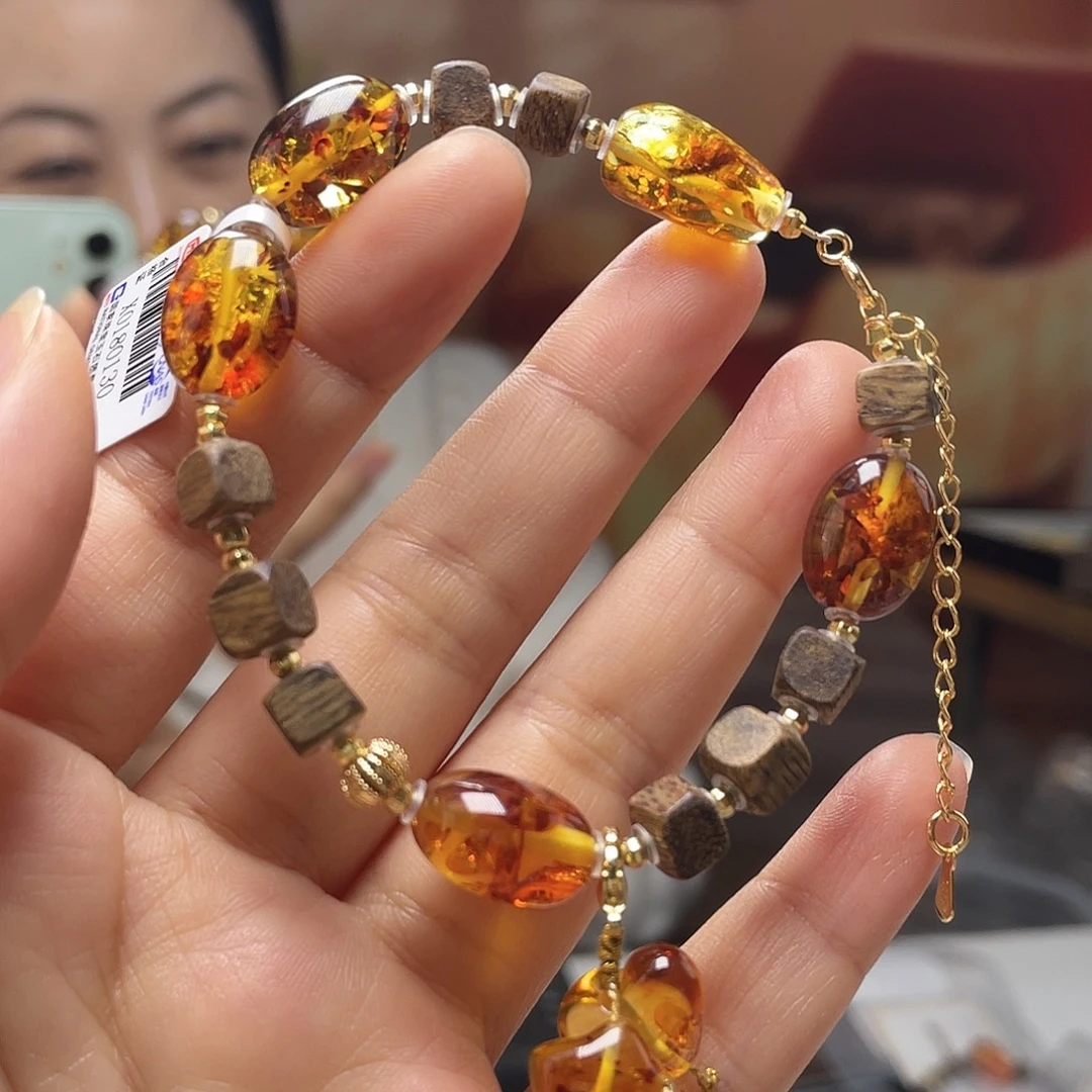 琥珀未镶嵌裸石手串