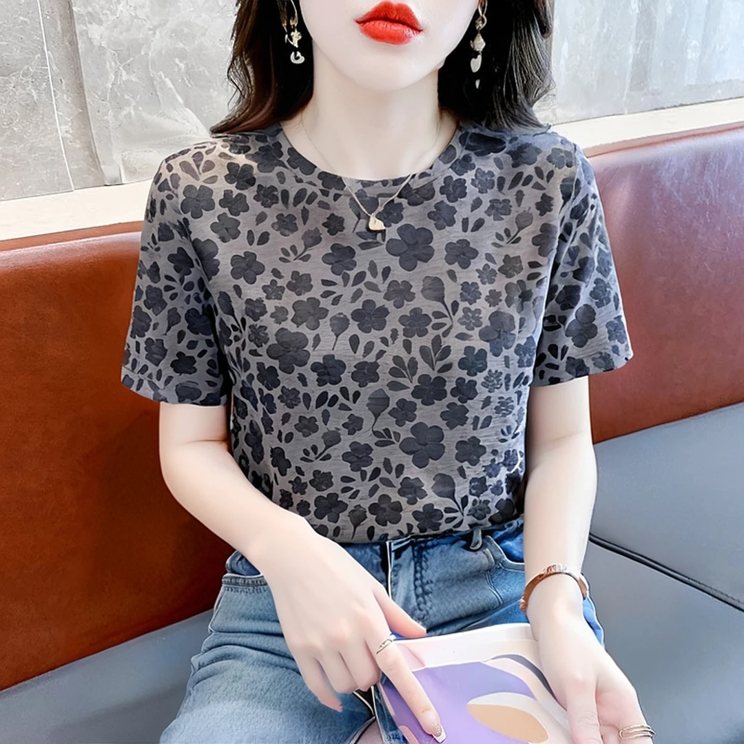 2025年夏季纯棉短袖T恤女新款时尚圆领体恤衫宽松韩版气质上衣服