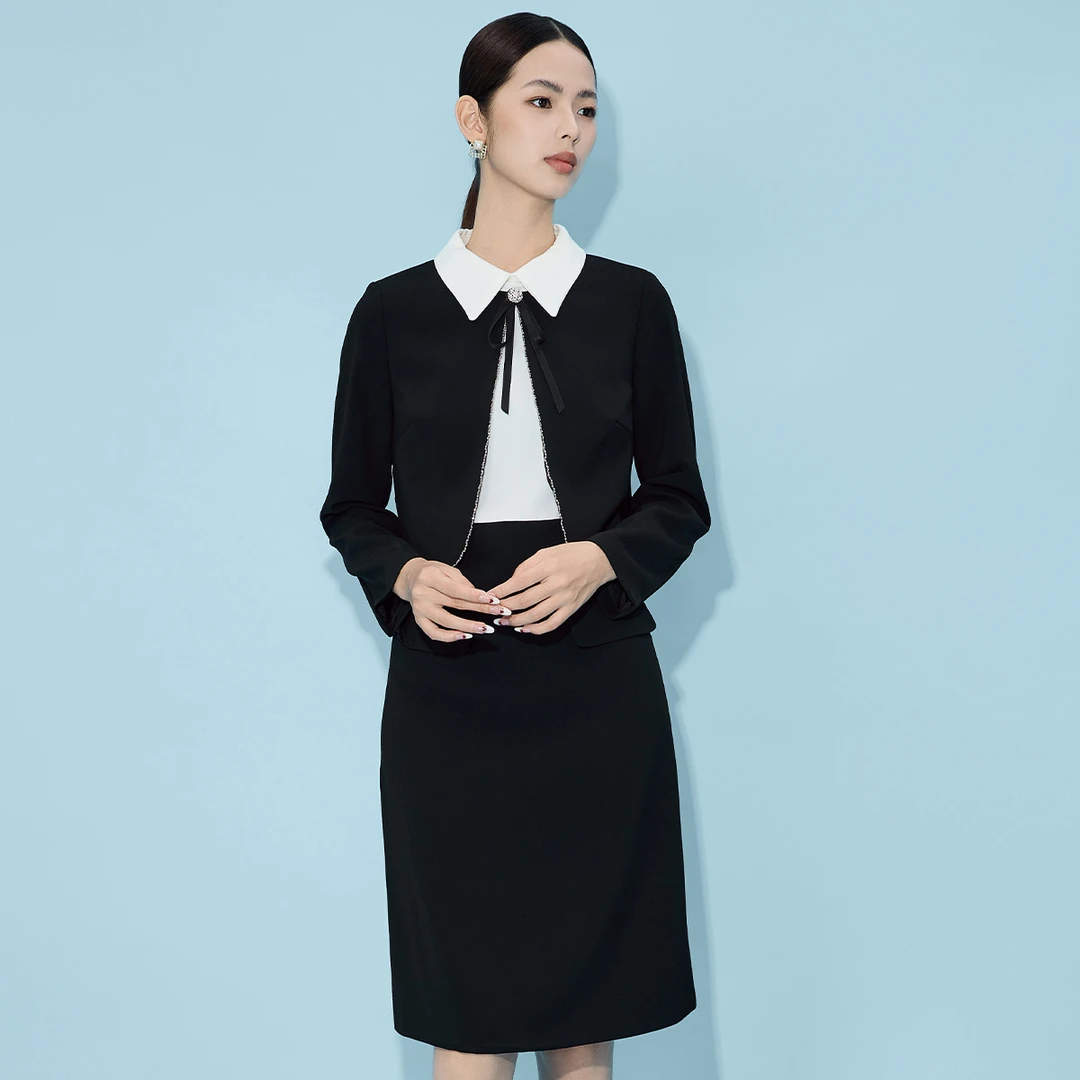 MY TENO/马天奴VHS024连衣裙气质长袖轻奢时尚黑色法式职业优雅