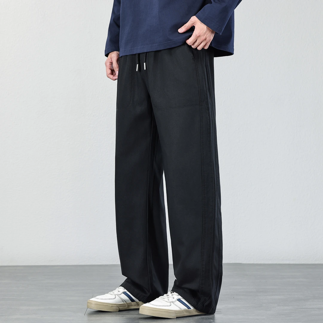2025秋冬潮流新款莱赛尔天丝棉休闲裤子男士宽松直筒百搭垂感长裤