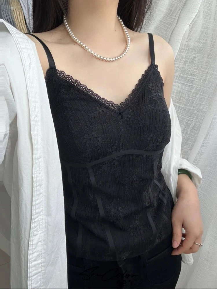 【肉总】蕾丝花边绝美外穿带胸垫背心
