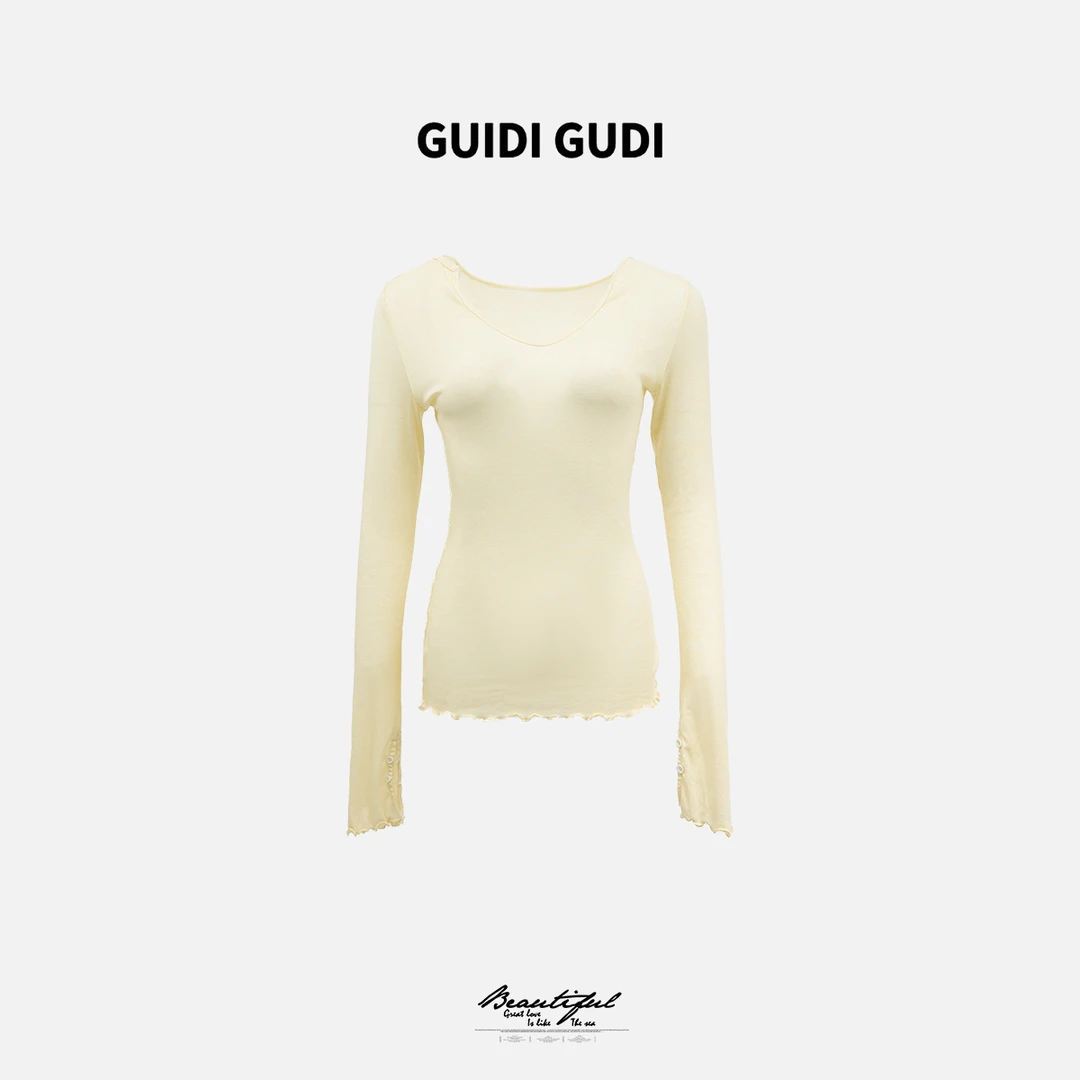 GUIDI GUDI【黄油面包】黄加蓝气质重工长袖T恤 T9520215H