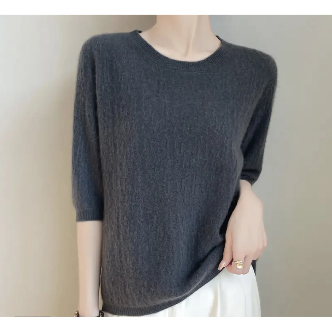 2025春款上新！安迪绒不起球圆领中袖毛衫好穿可机洗百搭显瘦减龄