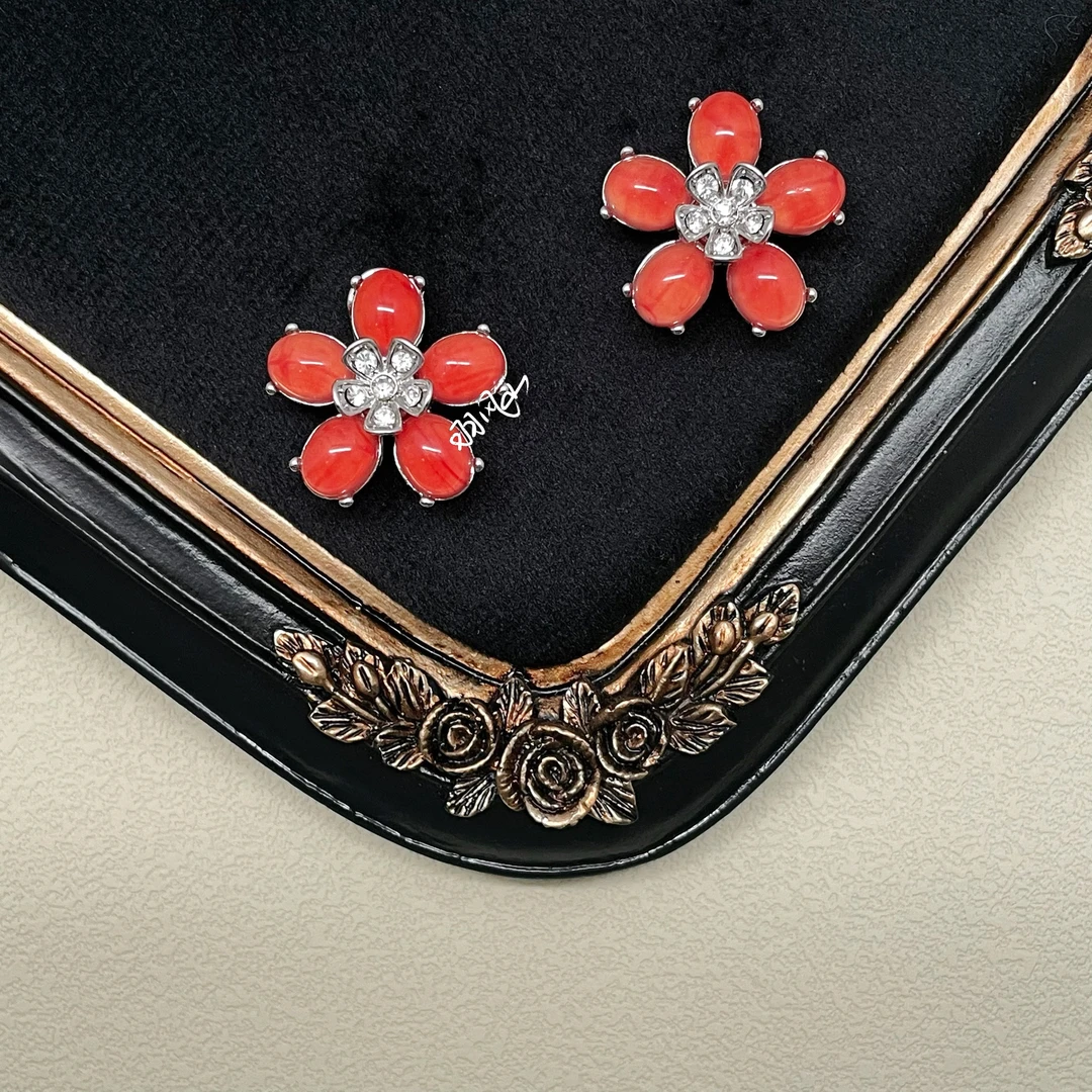 铜合金耳饰 羽风山-【朱瑾花语】中古气质轻奢耳饰优雅璀璨高级A029