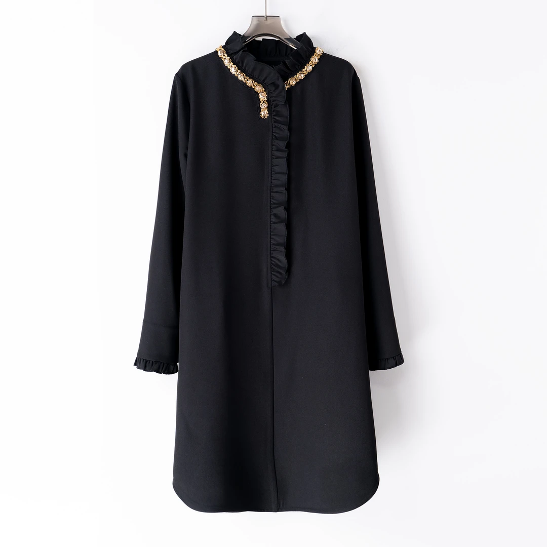 PS241246早春新款大码女装胖mm休闲上衣时尚长款衬衫重工钉钻