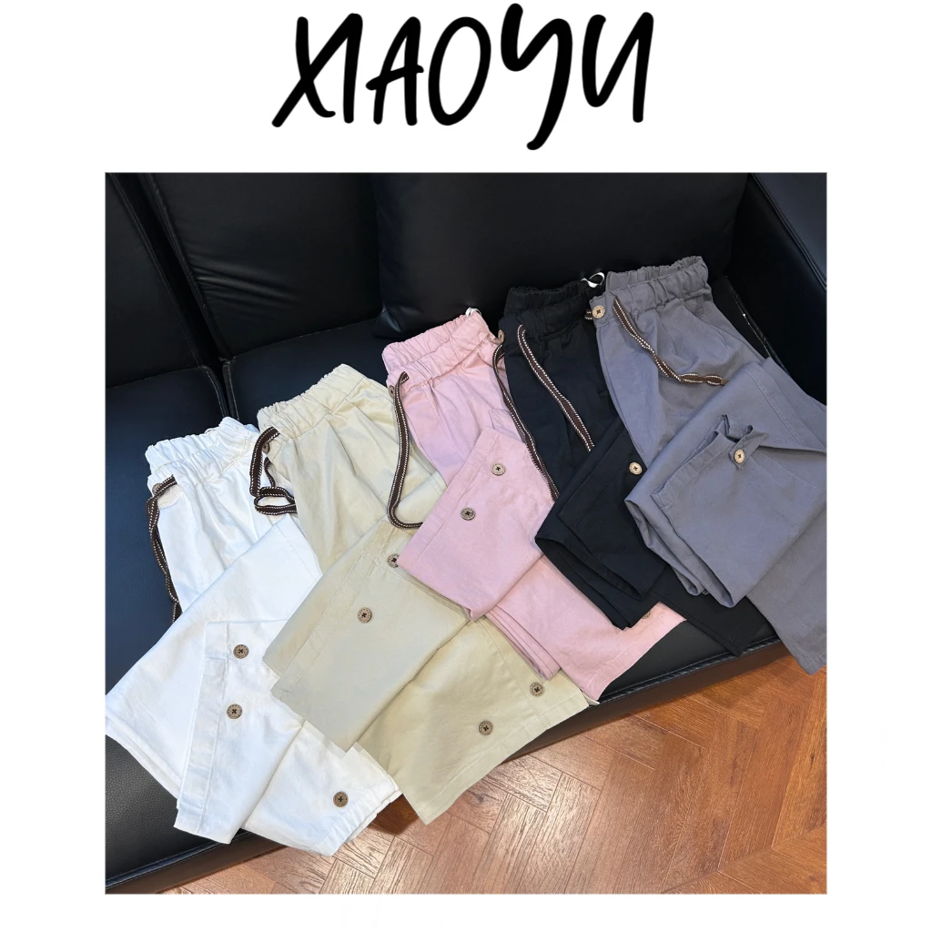 25138【裤口扣子】外贸订单裤脚拼接扣休闲裤百搭休闲长裤女纯色