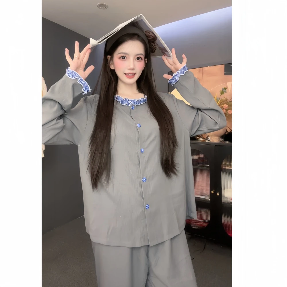 【英伦美学】小众设计开衫长袖家居服秋冬学生可外穿宽松女圆领睡衣