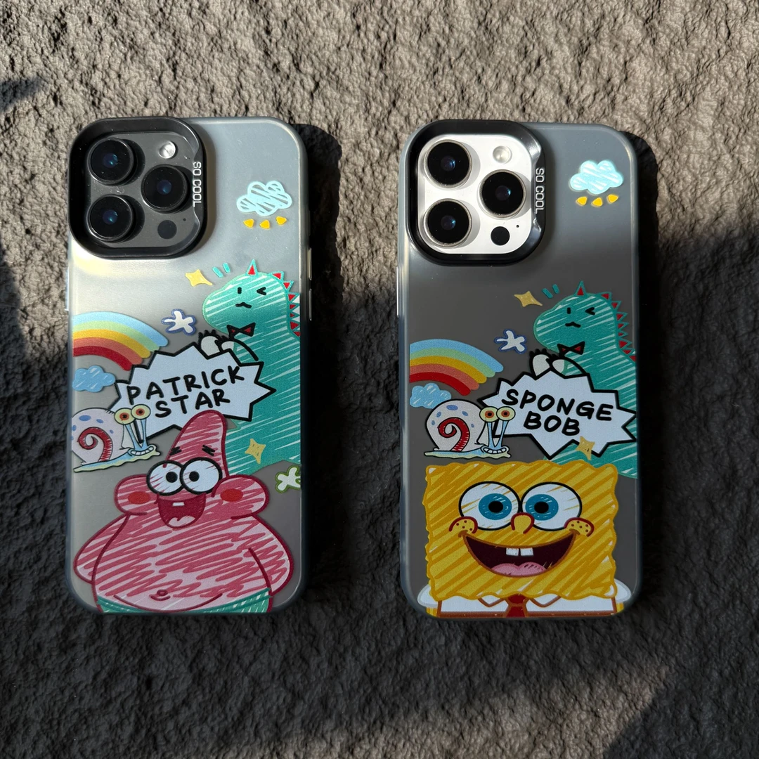 @海绵宝宝【彩银黑】 软包硬背炫酷手机壳适用苹果/vivo/oppo华为