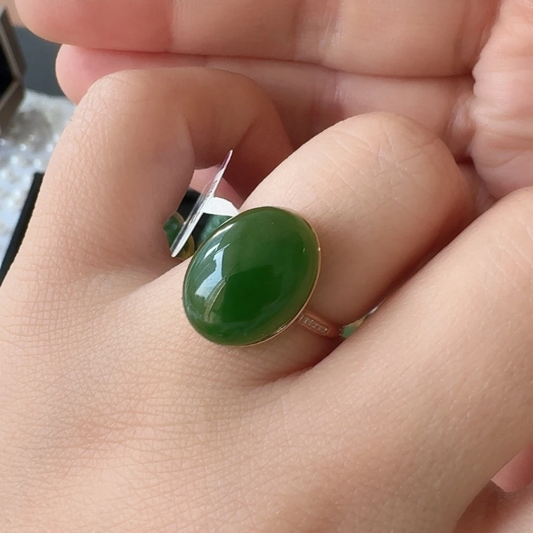 和田玉W戒指18K金镶嵌