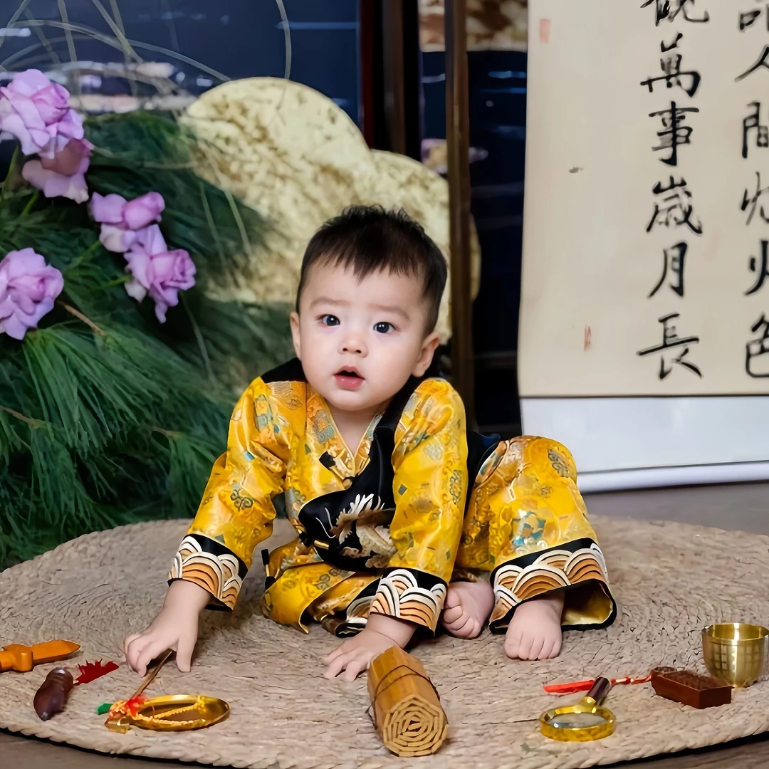 男宝宝周岁礼服秋冬加棉新中式宝宝生日宴衣服国风周岁宝宝服装