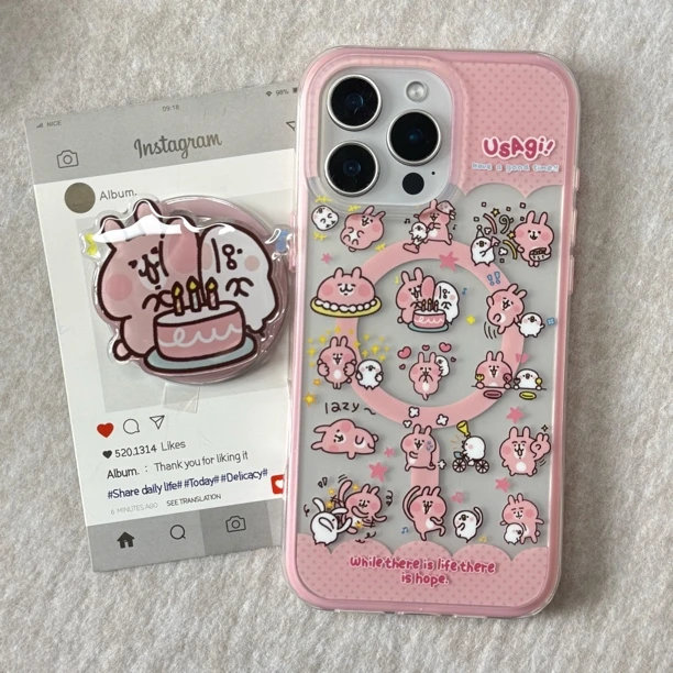 少女粉色生日兔子磁吸适用iPhone15ProMax苹果14/13/12手机壳趣味