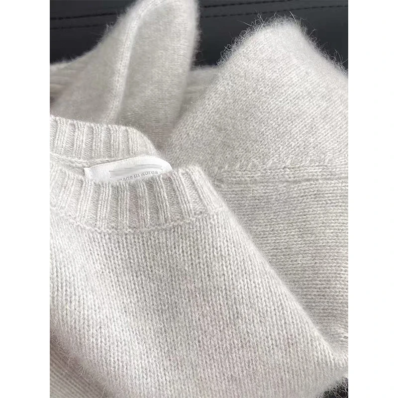 清冷灰」高货藏羊绒~冬季纯色圆领长袖毛衣宽松显瘦打底针织衫5738