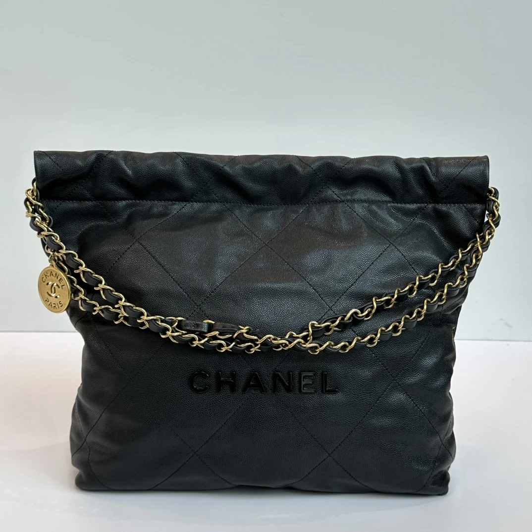 99新 Chanel/香奈儿 22bag黑金黑字子母垃圾袋 15759