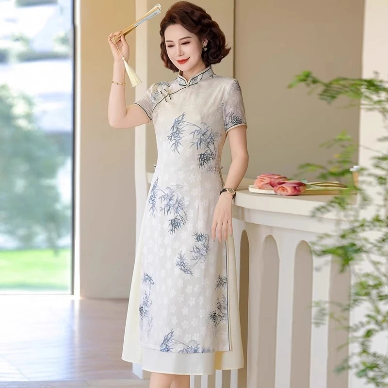 年轻妈妈夏装连衣裙国风改良旗袍2025新款中老年夏季新中式裙子女