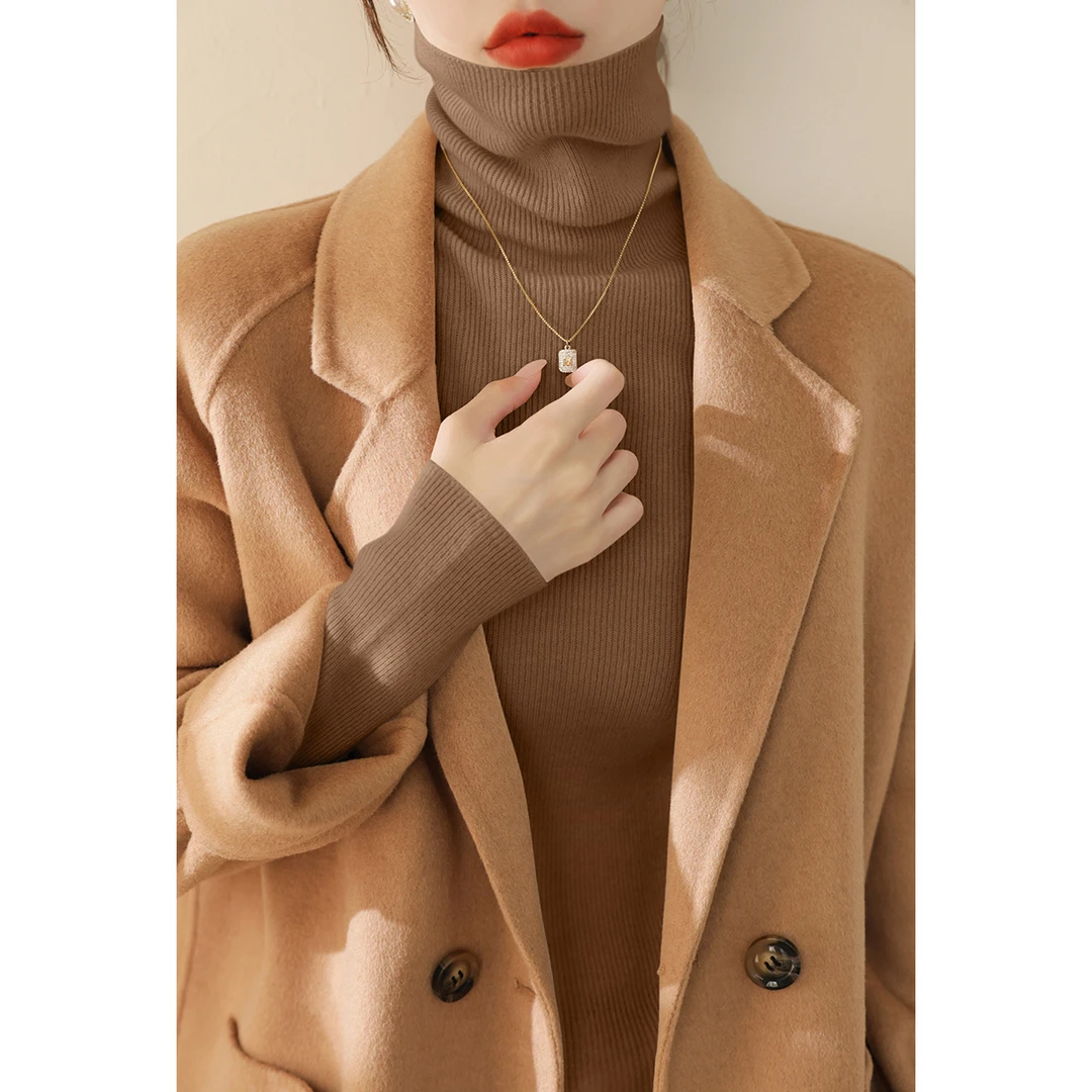 复古舒适软糯堆堆高领气质针织衫女秋季修身显瘦内搭打底衫毛衣