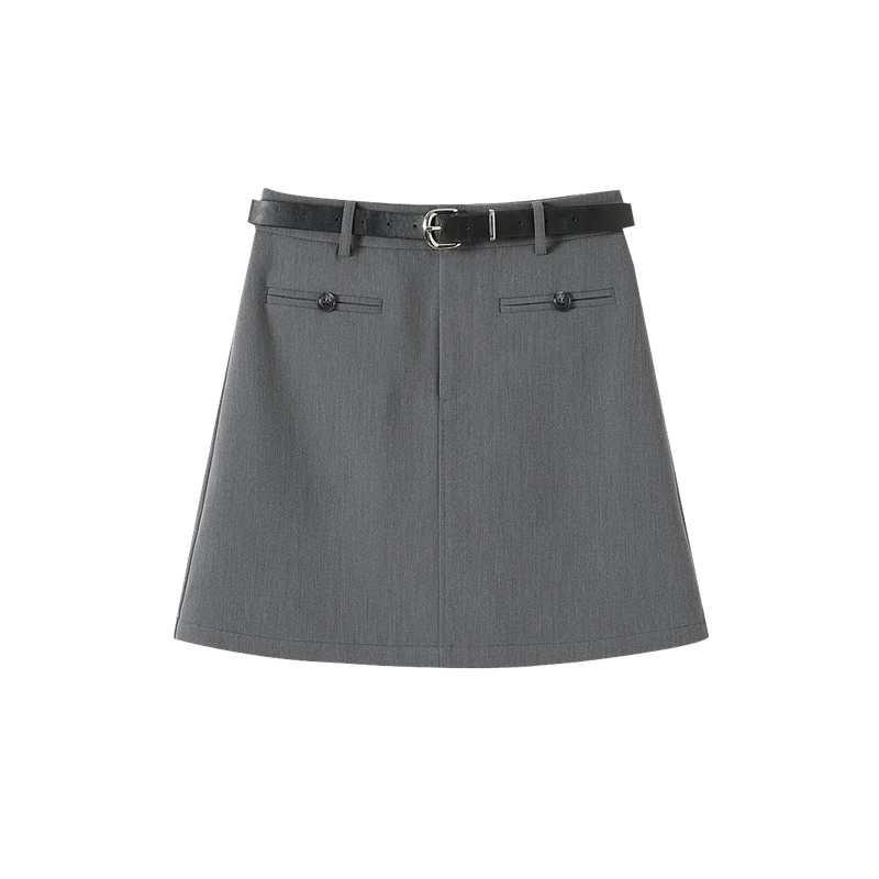 她池2025夏季新款女装高腰通勤短款时尚气质A字半身裙子T52Z1924B