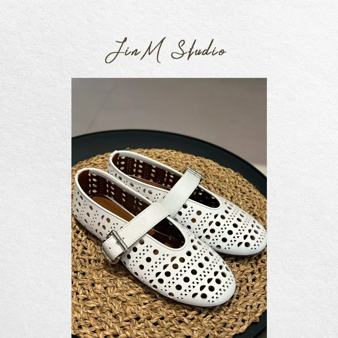 Jinmstudio丨环保牛皮玛丽珍镂空透气百搭洞洞单鞋642501A0155