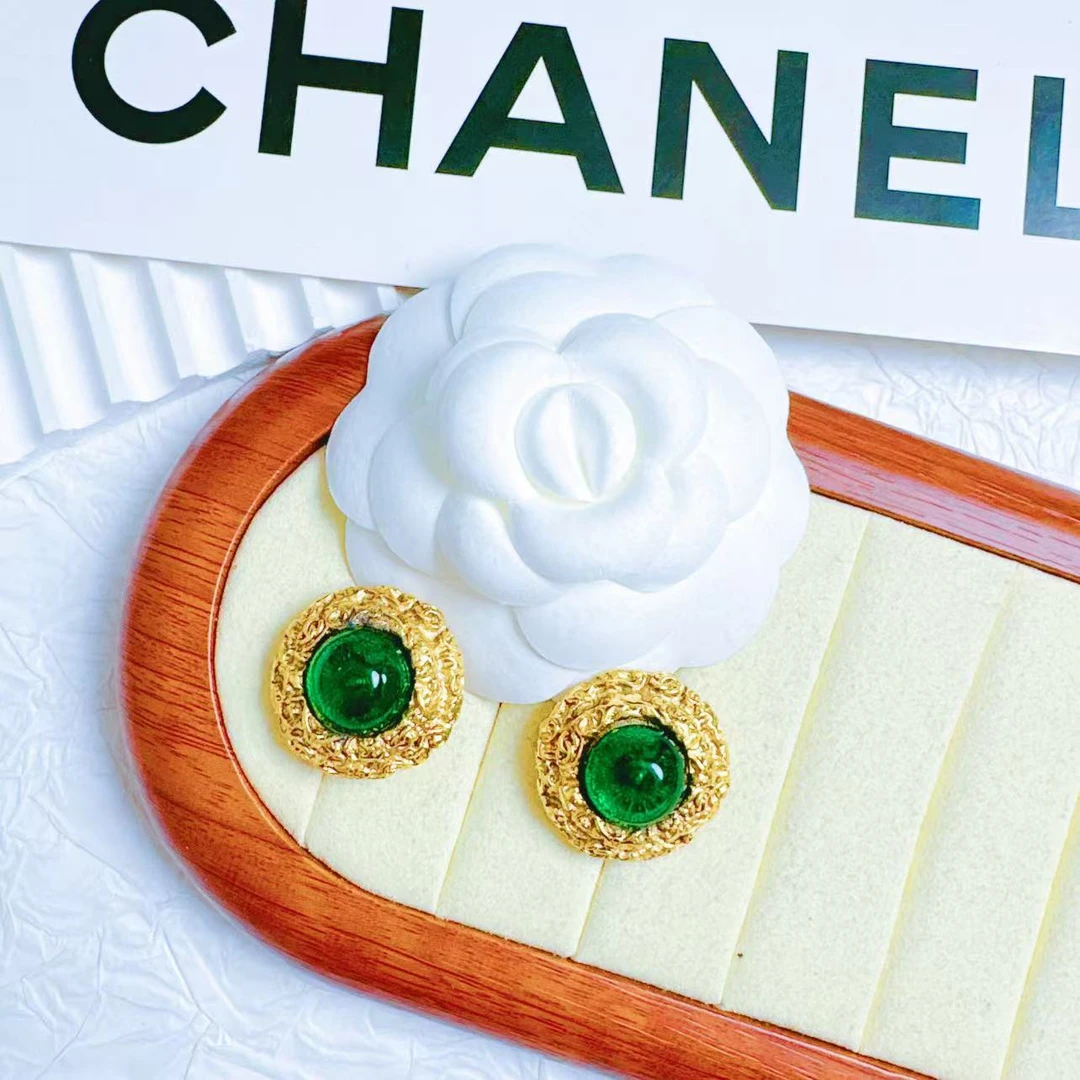 95新 Chanel/香奈儿 柚礼中古/香奈儿绿琉璃熔岩圆盘耳夹cg508108