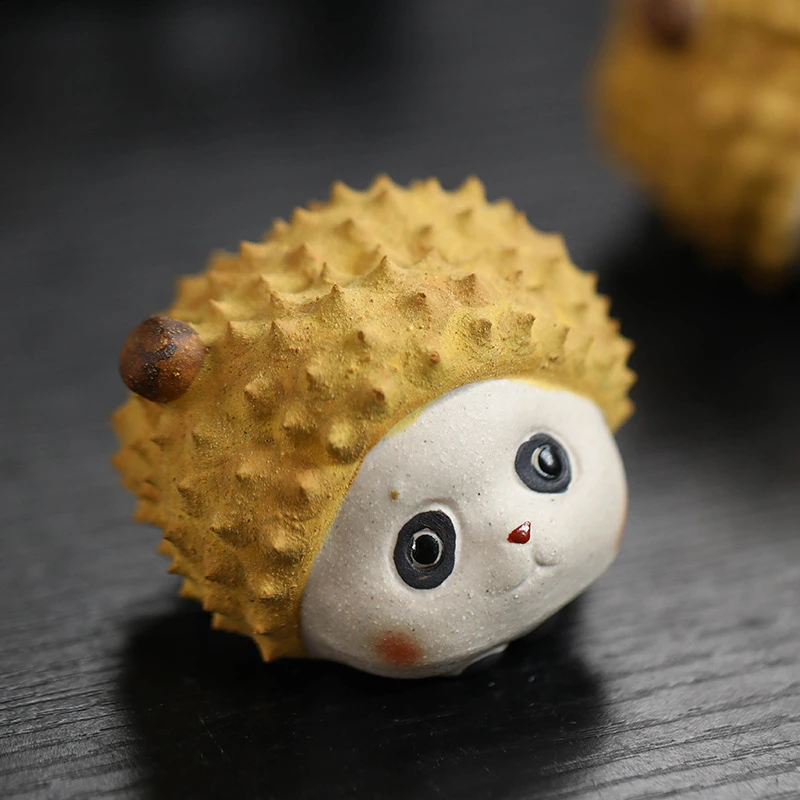 宜兴紫砂茶宠榴莲熊猫摆件手工创意水果茶玩呆萌茶道茶桌茶具可养