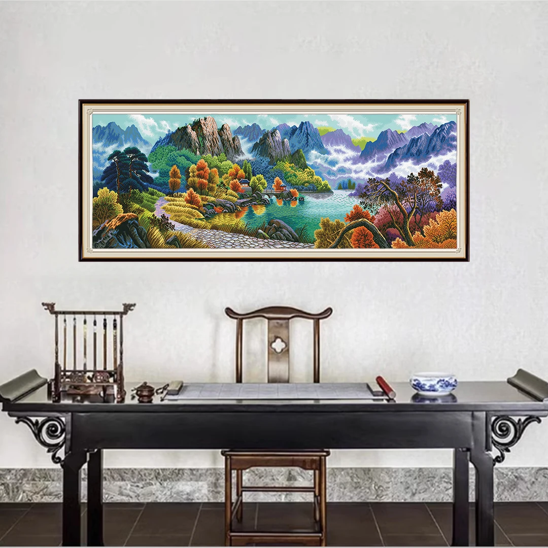 【新疆长绒棉双纱棉】1780聚祥盎然十字绣大格260x100厘米106种绣线