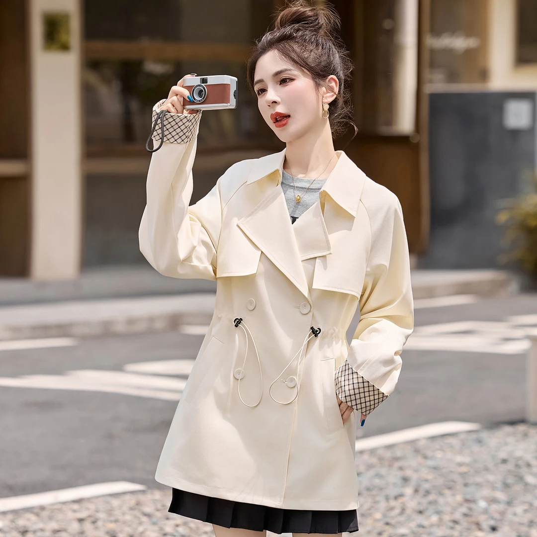 赫本风气质风衣外套女2025年春秋新款抽绳收腰洋气减龄中长款大衣
