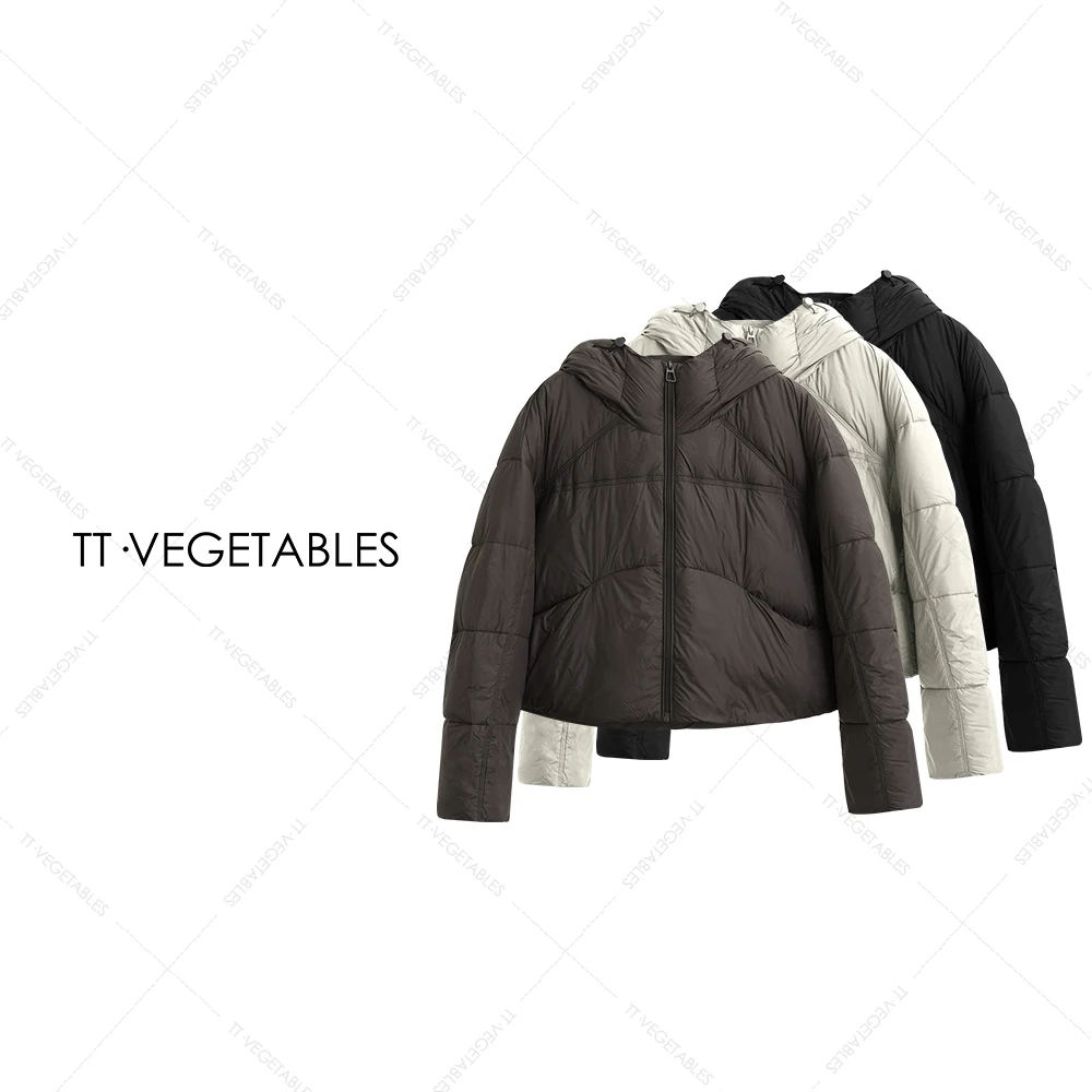 TT・VEGETABLES【序白】弥冬 白鸭绒连帽羽绒服简约长袖短外套521747