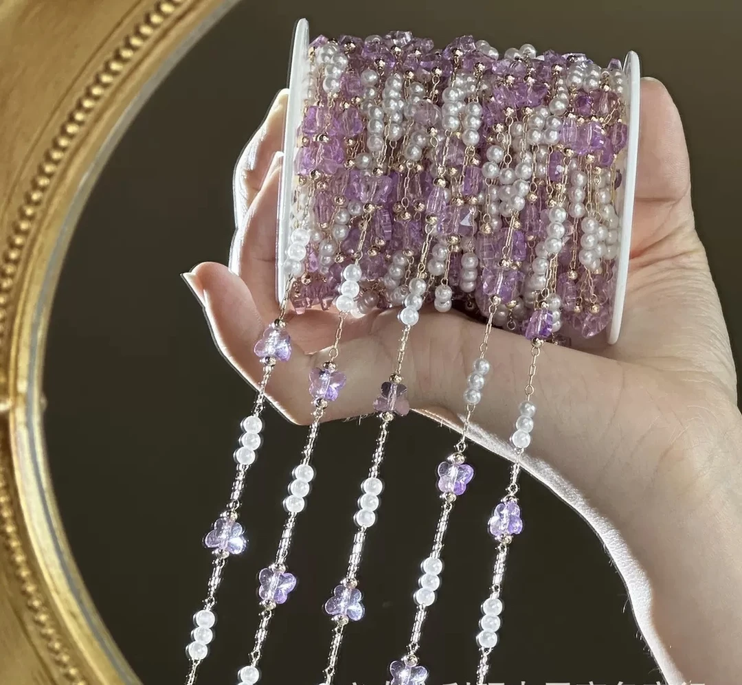 编号 228 金底紫色卡4珠珠➕晶晶蝴蝶链条