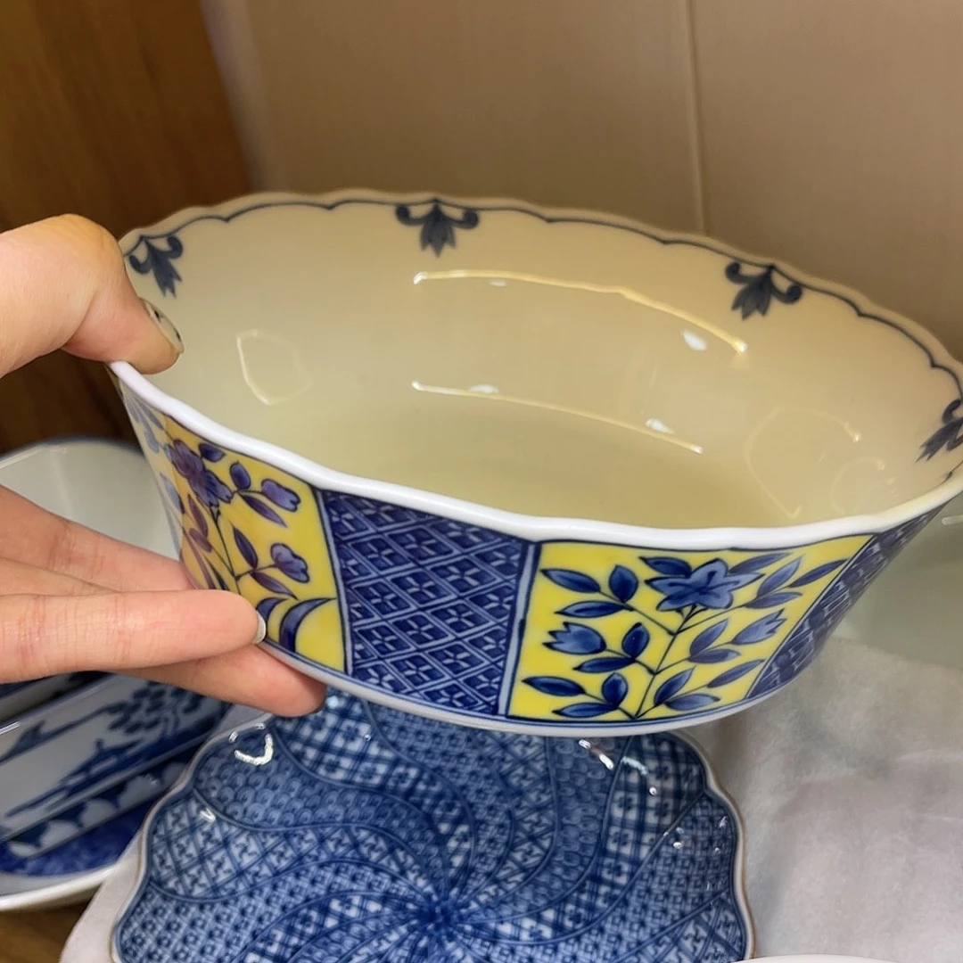 瓷片花*橘吉青花黄胶质大钵