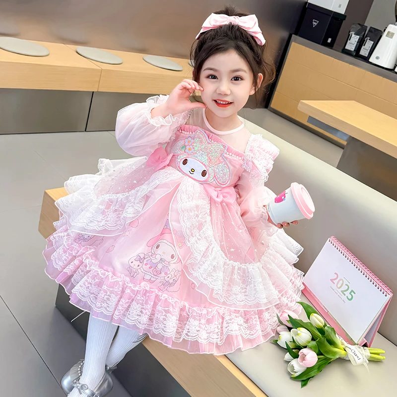 2025新款女宝宝公主裙玉桂狗生美乐蒂生日洋气礼服春秋长袖款女童