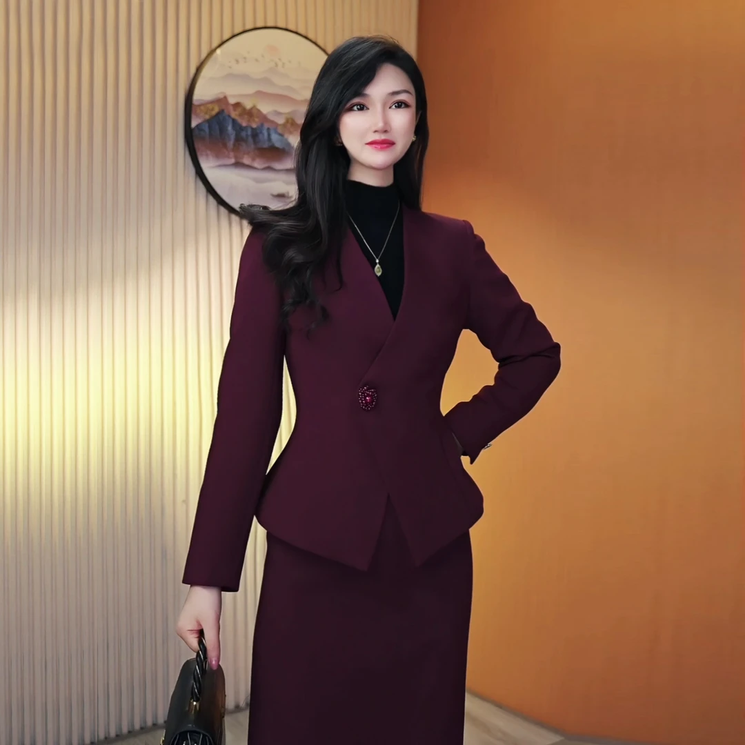 冬厚款高级感端庄大气紫色洋气正式场合优雅气质时尚套装西服礼服