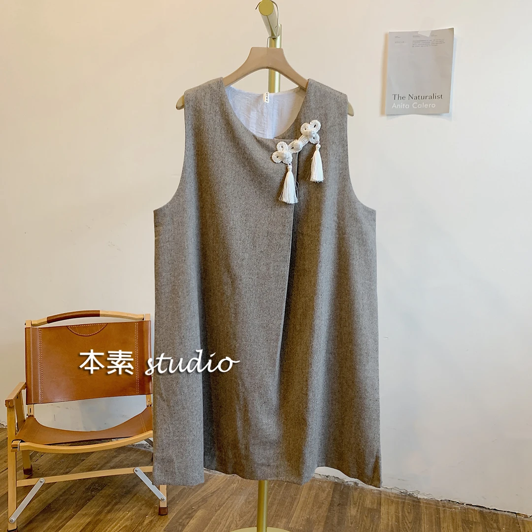 C2021流苏盘扣圆领背心裙