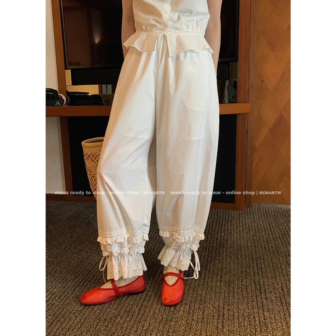 MONA 白色百搭设计感宽松休闲 高腰灯笼裤女小个子 2025夏季新款