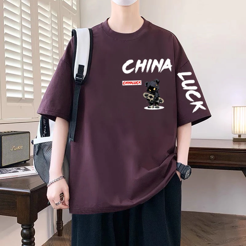 美式100%纯棉短袖T恤男生宽松大码上衣女潮牌情侣装半袖学生青年