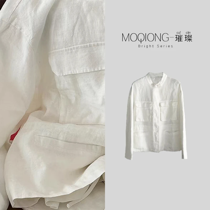 【墨琼】“一穿就知道”大口袋砂洗亚麻老钱风猎装外套 7679