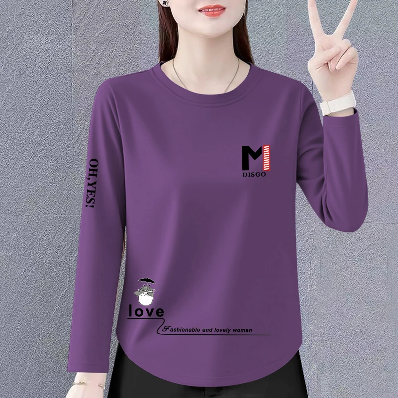 100%纯棉长袖t恤女春秋新款韩版宽松显瘦遮肚减龄上衣打底衫