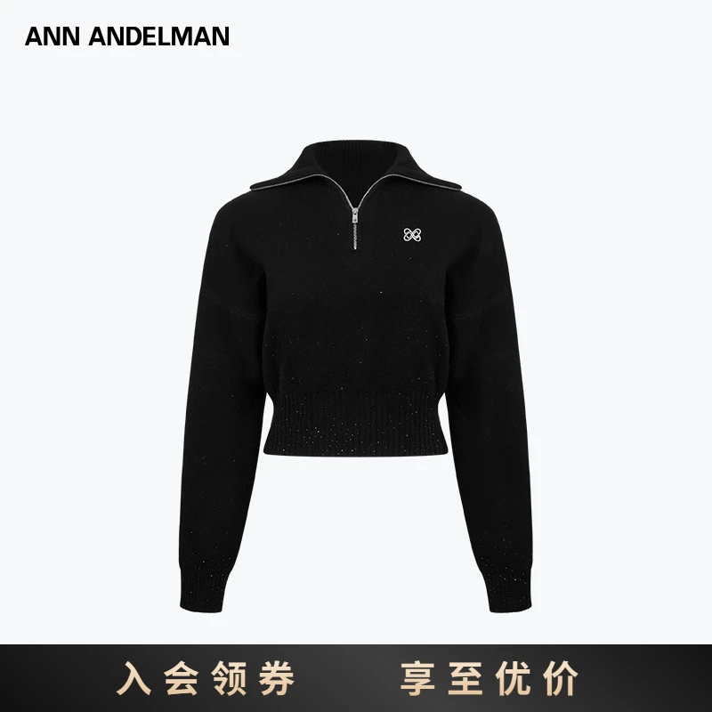 ANN ANDELMAN 25秋季翻领半拉链高领毛衣套头针织衫上衣高腰显瘦