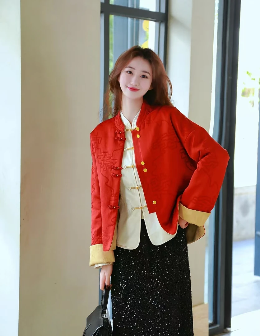 【77推荐】【鸿运】冬季正肩气质显瘦新中式高级短款外套2683