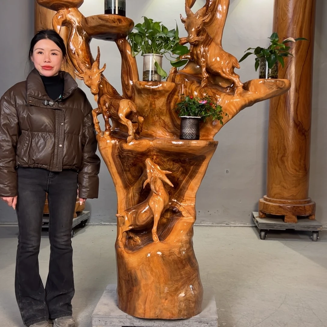 泰***歌香樟木山羊开泰花架整体无拼接