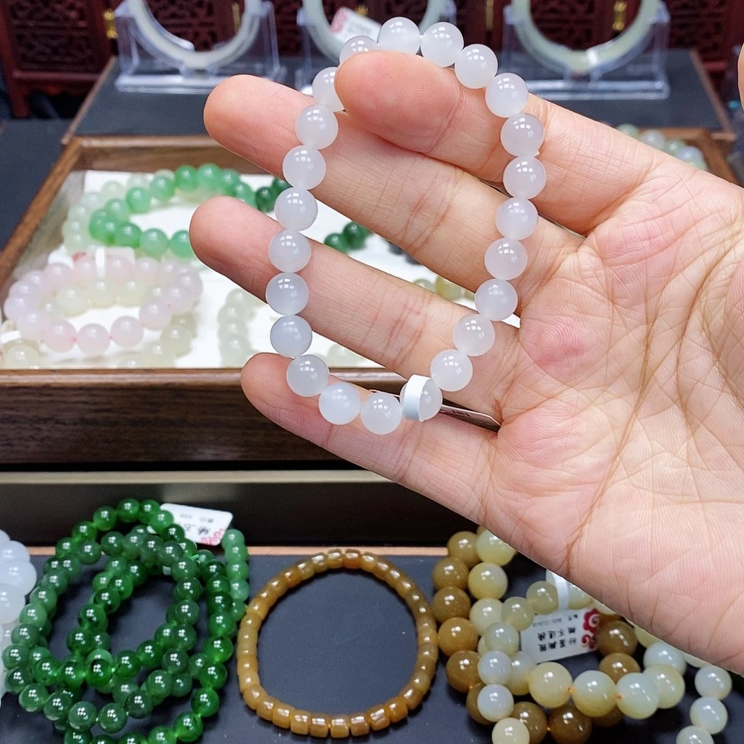 和田玉手串未镶嵌雨*?白玉8