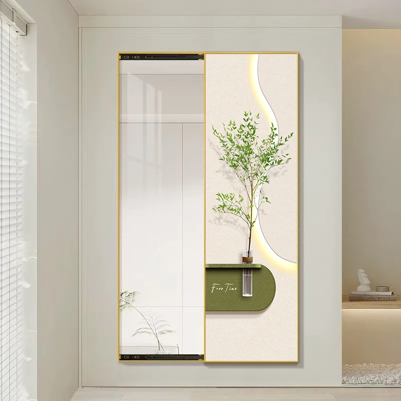 绿植款隐藏推拉镜可关闭穿衣镜玄关客厅卧室装饰画全身试衣镜挂画