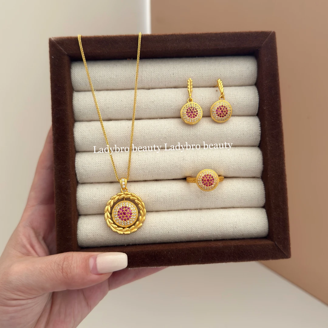 铜合金亚克力耳饰 古法复古玫红镶钻满天星麦穗吊坠三件套高级感