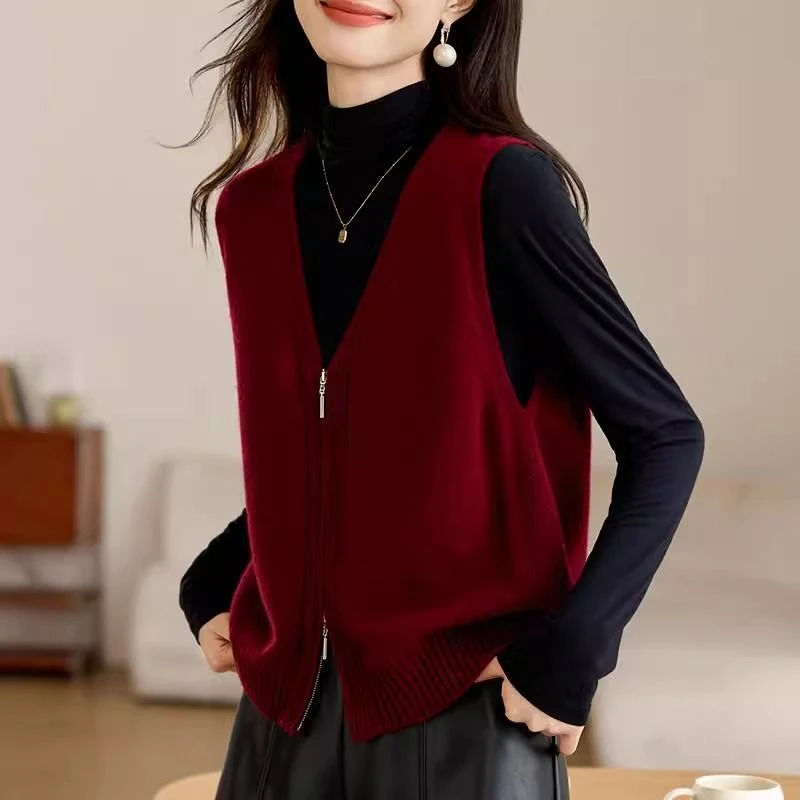 品牌专柜针织背心马甲新款洋气拉链高级新款无袖秋冬毛衣坎肩女装