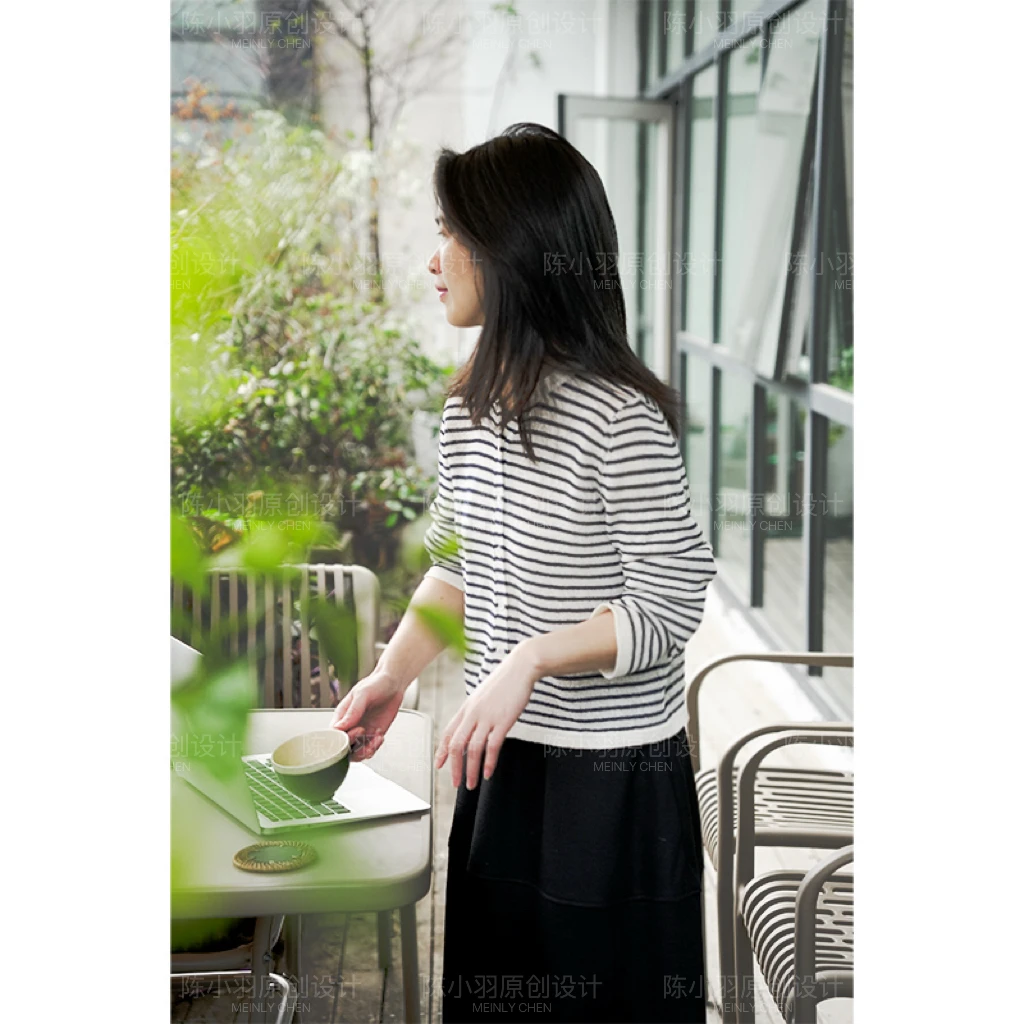 【MEINLY  CHEN】【条纹针织】高端设计师款时尚百搭毛针织衫2513