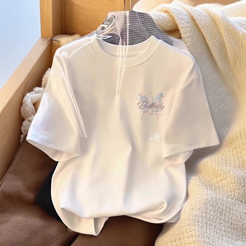 【店铺热销】纯棉白色百搭短袖T恤2025新款爆款宽松休闲上衣女洋气