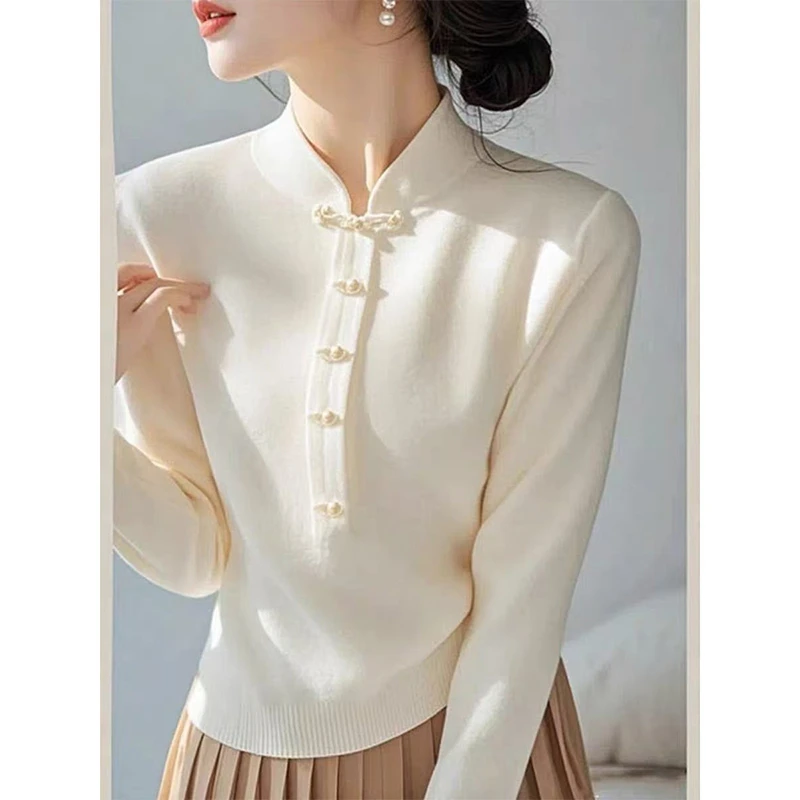 JY#新中式轻国风半高领毛衣打底女内搭洋气冬季盘口DY11597