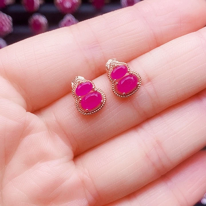 银S925镶嵌耳饰红宝石