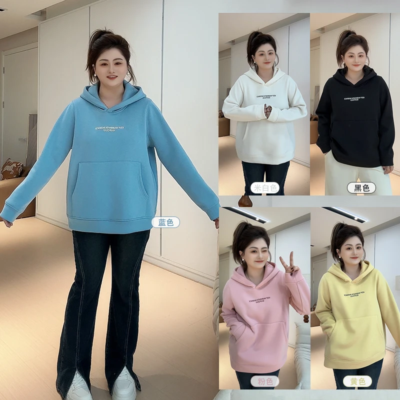 【胖佳佳】冬日暖光 加绒加厚连帽卫衣冬季印花上衣H624D19029