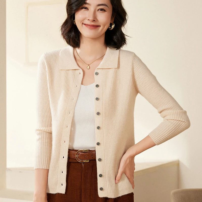 2025短款秋装新款女装翻领单排扣羊毛开衫羊毛衫秋冬修身毛衣针织