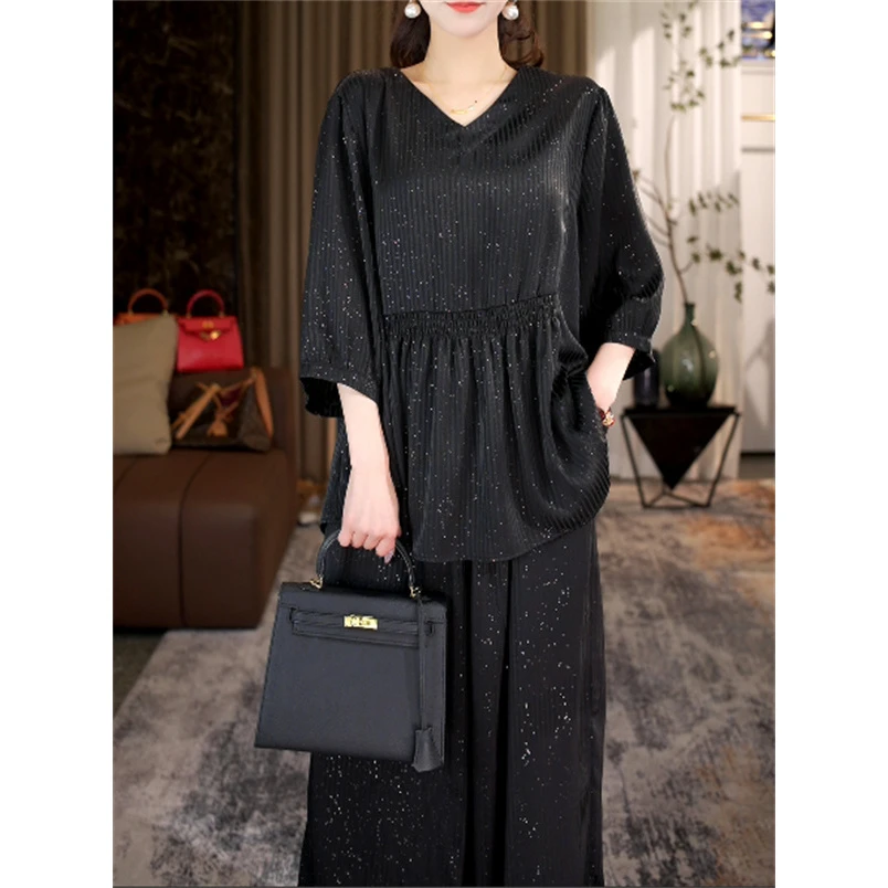 春款上新【满天星】时尚洋气气质宽松上衣裤子显瘦大码套装-0680#